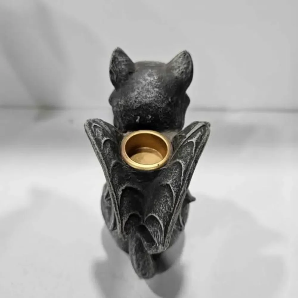 Gothic Winged Cat Gargoyle Tea Light Candle Holder